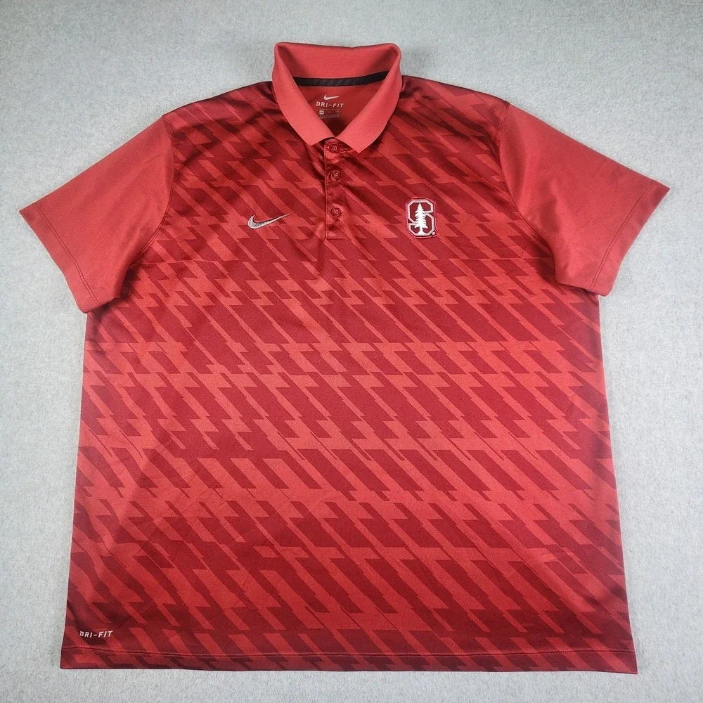 Stanford Cardinal Embroidered Polo Golf Shirt Mens XXL Red Nike Dri-Fit Athletic